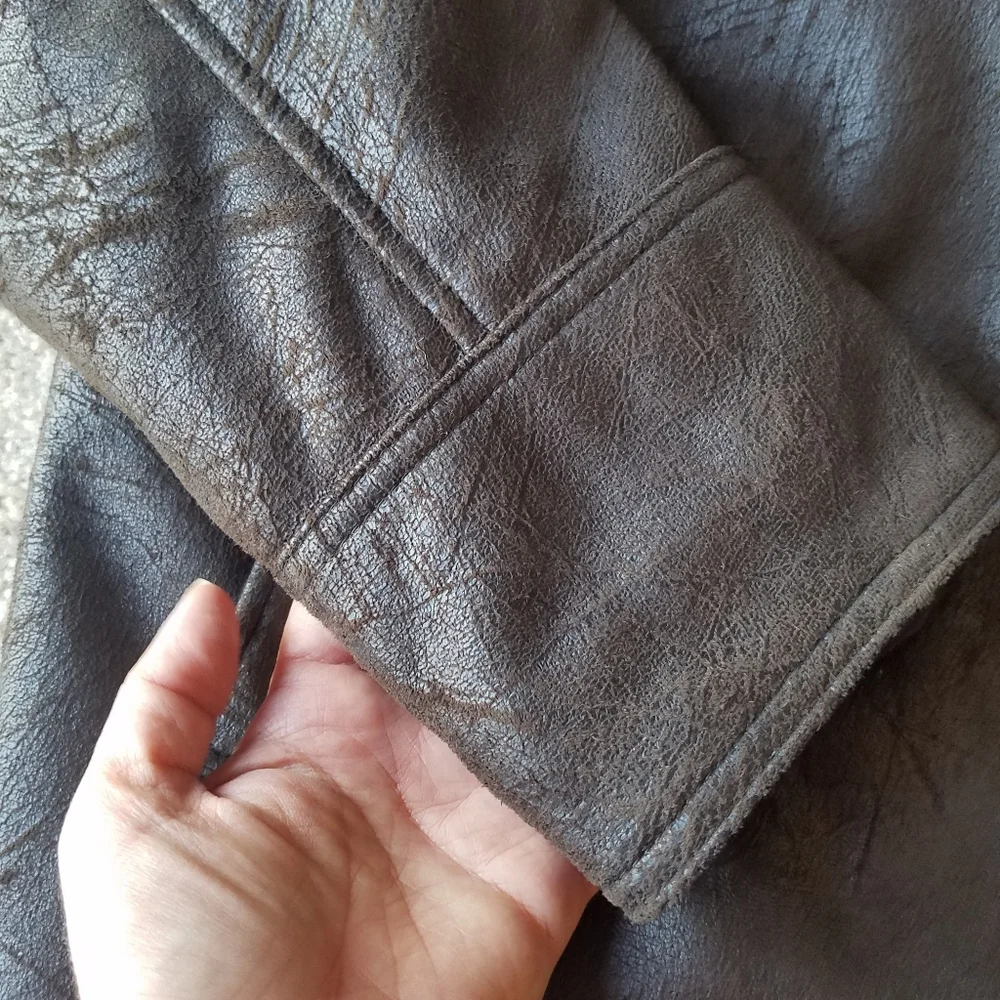 Dark Brown Faux Suede Sherpa Collar Jacket from England